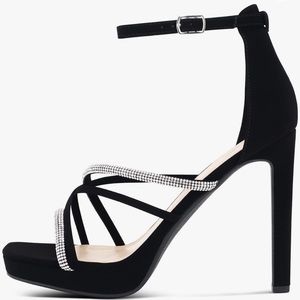 NEW MARCOREPUBLIC Black Crystal Rhinestone Ankle Strap Platform Heels Shoes Sz10